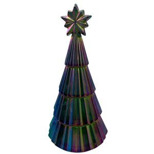 Vintage Christmas Green & Purple Plastic Christmas Tree Candy Jar Approx 8” READ